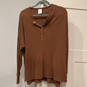 Brown Waffle Knit Henley Top